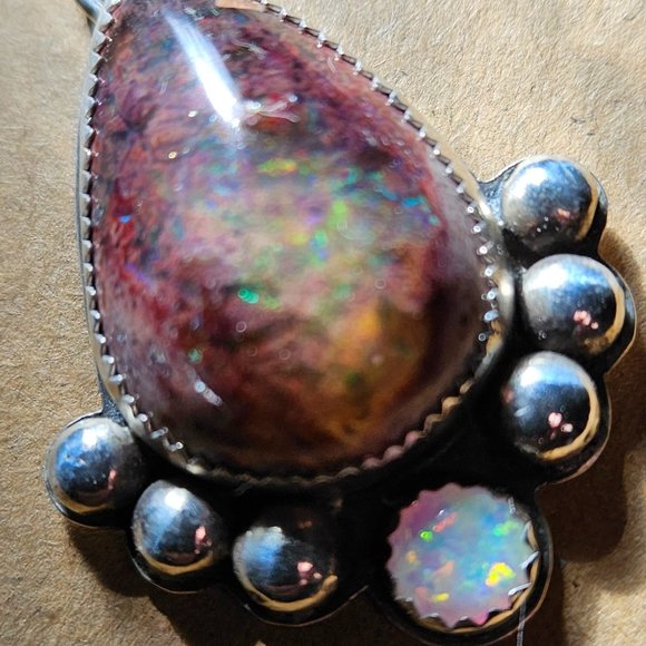 Double Opal Necklace,  Sterling Silver *HOLD* - Picture 1 of 5